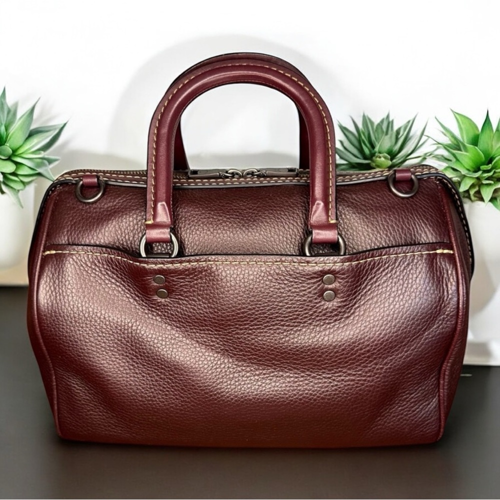 COACH OXBLOOD ROGUE SATCHEL BAG IN GLOVETANNED PEBBLE LEATHER SUEDE LINED FRENCH - Picture 2 of 16